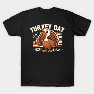 Turkey Day Thanksgiving Turkey Holding Football T-Shirt